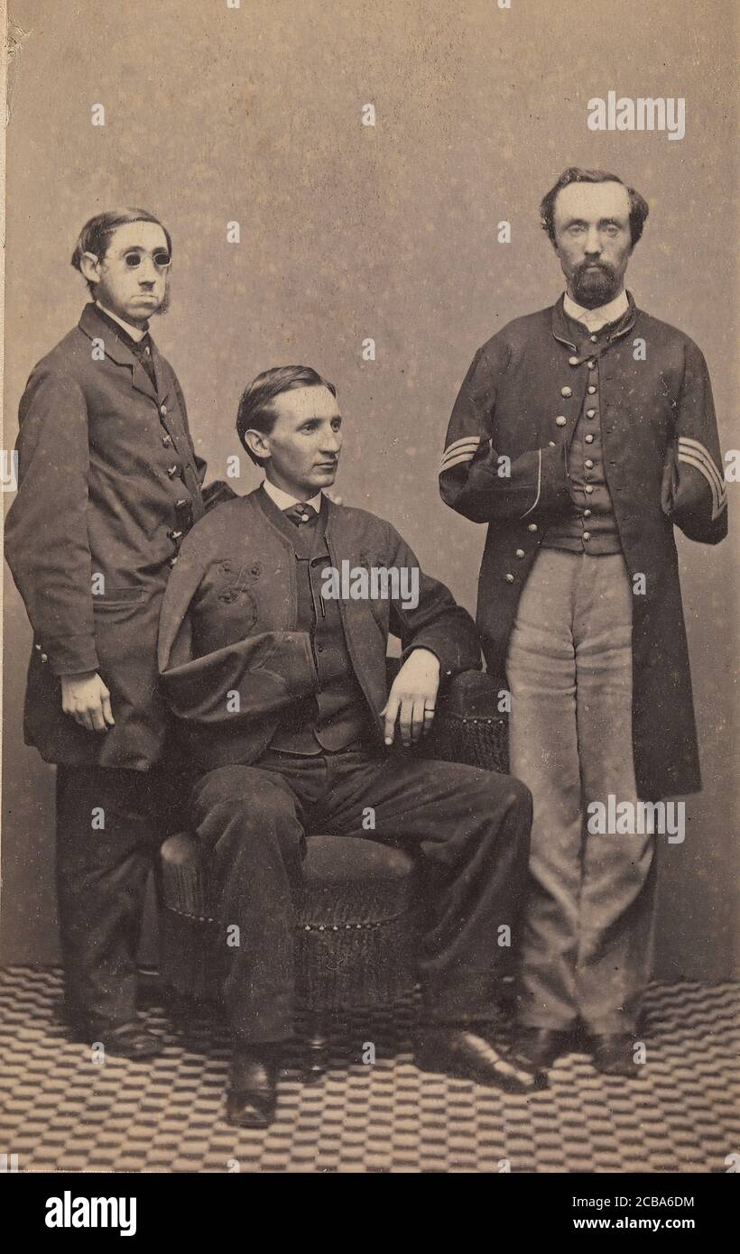 Disabled Union Soldiers posed in Aid of the U.S. Sanitary Commission at the New York Metropolitan Fair, April 1864. Stockfoto