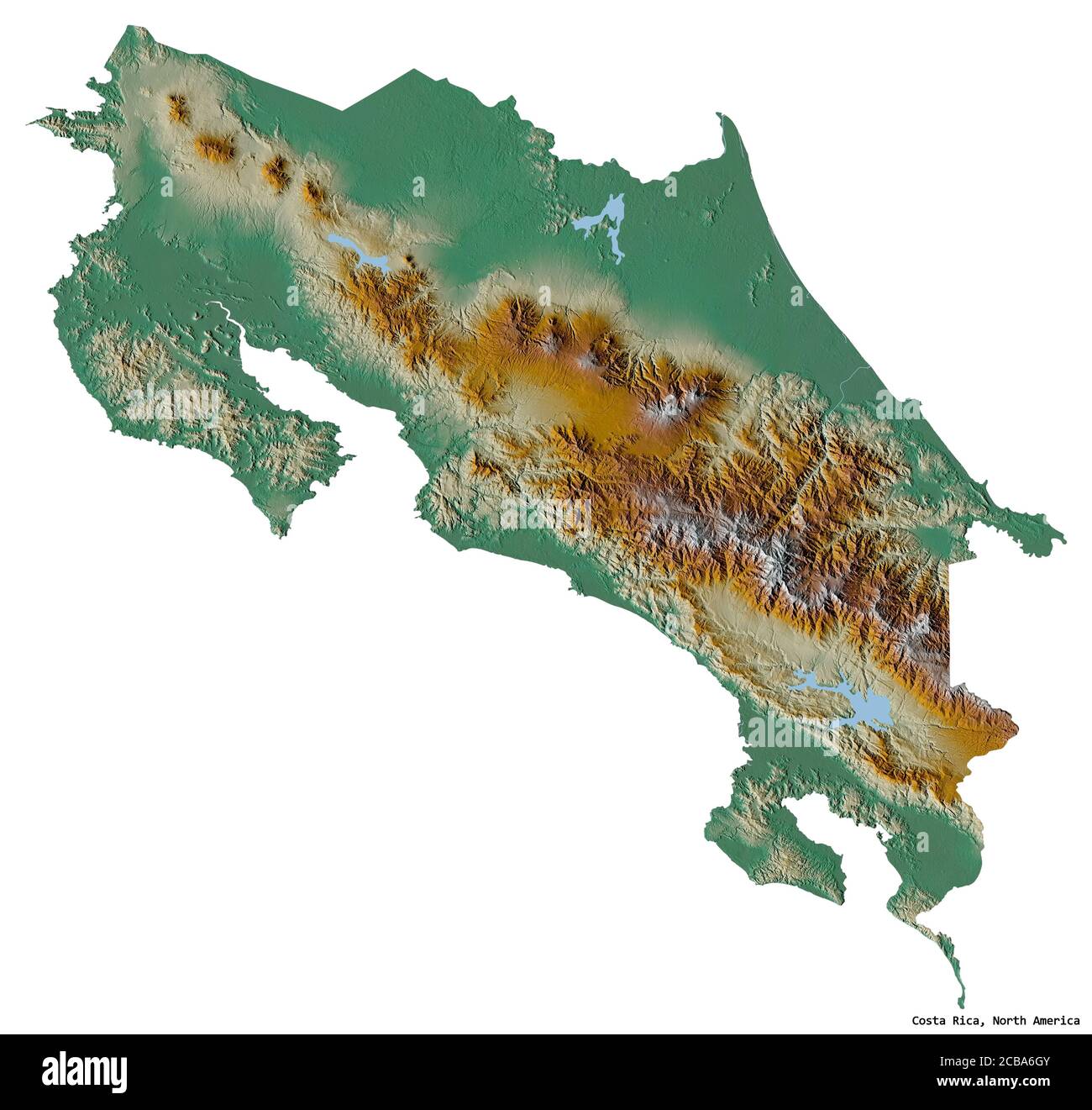 Form von Costa Rica mit seiner Hauptstadt isoliert auf weißem Hintergrund. Topografische Reliefkarte. 3D-Rendering Stockfoto