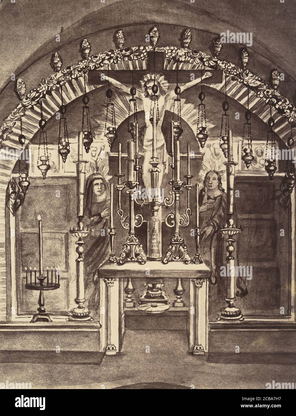 XIIe Station. J&#xe9;sus meurt sur la croix. Autel &#xe9;lev&#xe9; sur le lieu m&#xea;me ou le Christ A &#xe9;t&#xe9; crucifi&#xe9;, 1860 oder höher. Stockfoto