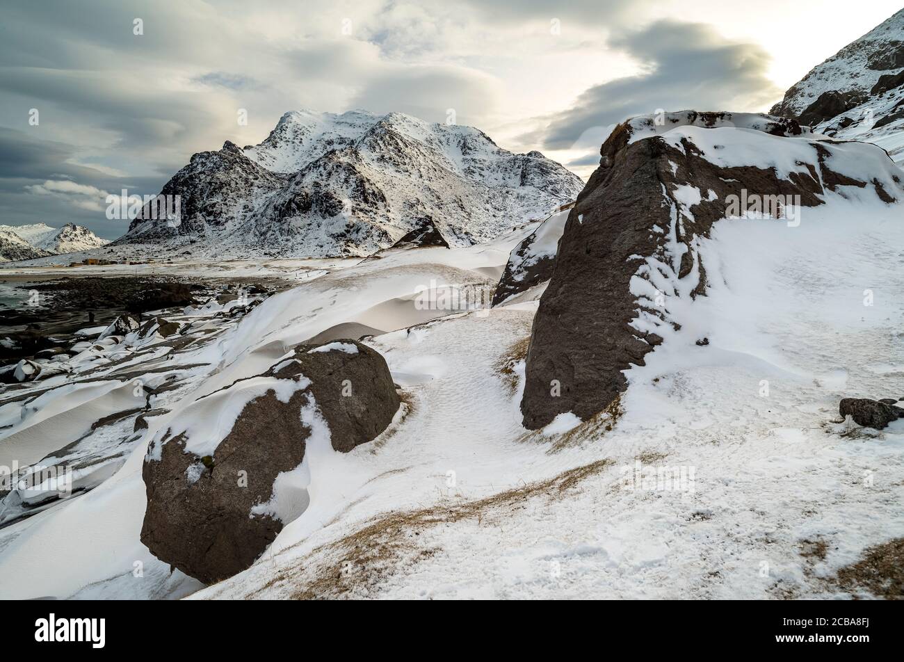 UTTAKLIEV STRAND LOFOTEN INSELN NORWEGEN Stockfoto