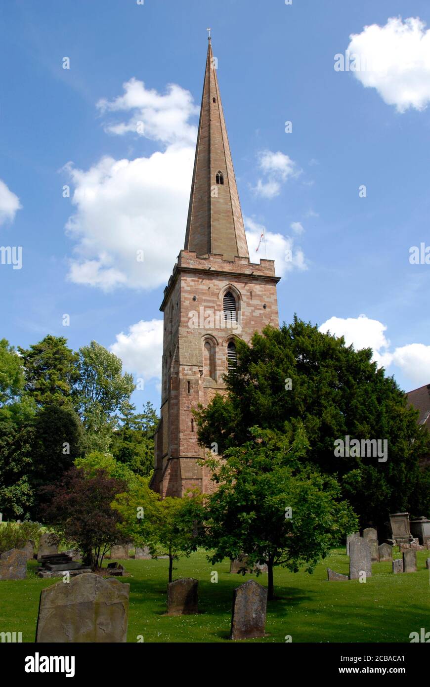 Der Turm der Pfarrkirche St. Michael und alle Engel, Ledbury, Herefordshire, England Stockfoto