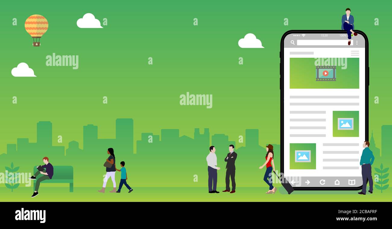 Smartphone (Internet, Online-Netzwerk, globale Kommunikation) und Technologie Vektor Banner Illustration Stock Vektor