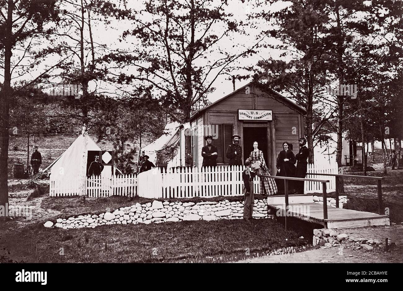Amt Der Sanitär-Kommission. Erholungslager, Alexandria, Virginia, 1861-65. Früher Mathew B. Brady zugeschrieben. Stockfoto