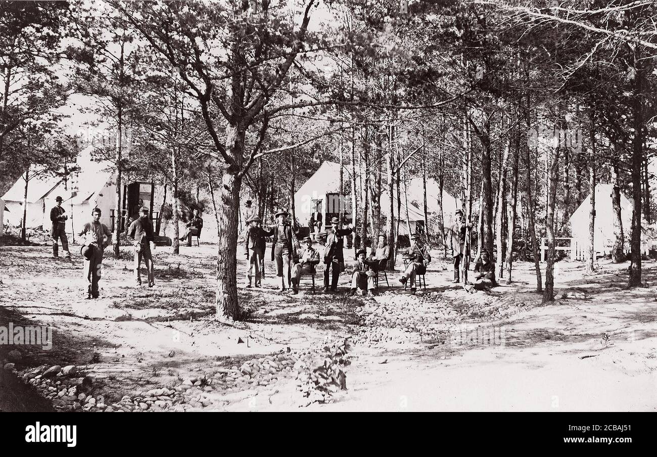 Erholungslager in der Nähe von Alexandria, 1861-65. Früher Mathew B. Brady zugeschrieben. Stockfoto