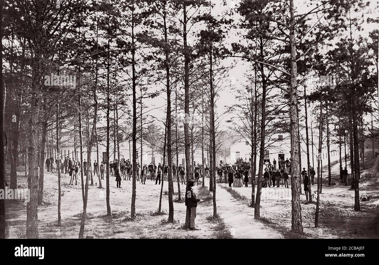 Erholungslager in der Nähe von Alexandria, 1861-65. Früher Mathew B. Brady zugeschrieben. Stockfoto