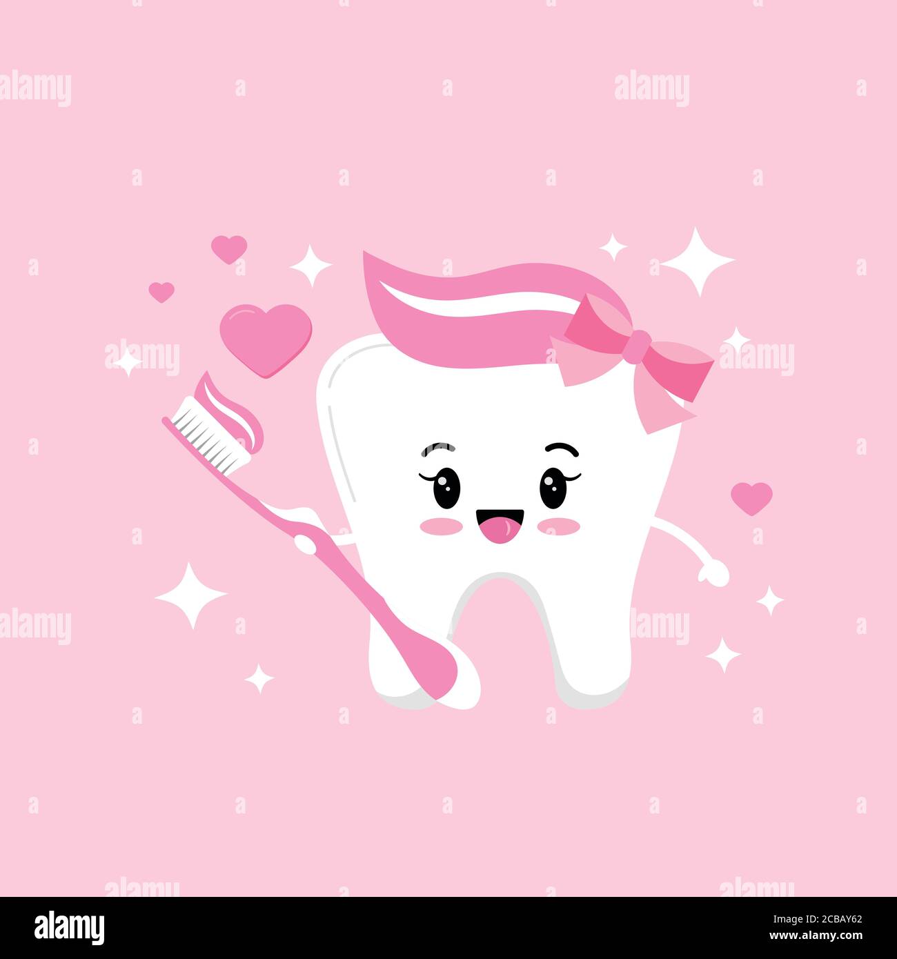 Nette Zahn Mädchen in der Liebe mit rosa Zahnbürste paste mit Bogen Herzen  und funkelt Stock-Vektorgrafik - Alamy