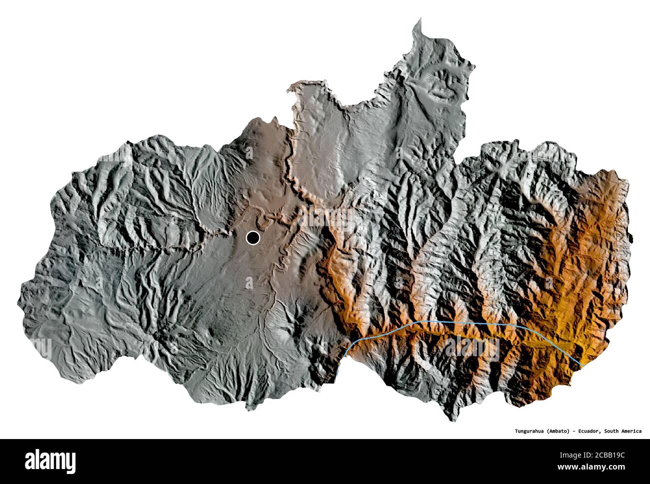 Form von Tungurahua, Provinz Ecuador, mit seiner Hauptstadt isoliert auf weißem Hintergrund. Topografische Reliefkarte. 3D-Rendering Stockfoto