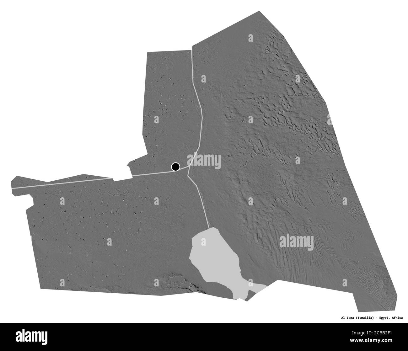Form von Al Isma, Gouvernement von Ägypten, mit seiner Hauptstadt isoliert auf weißem Hintergrund. Höhenkarte mit zwei Ebenen. 3D-Rendering Stockfoto