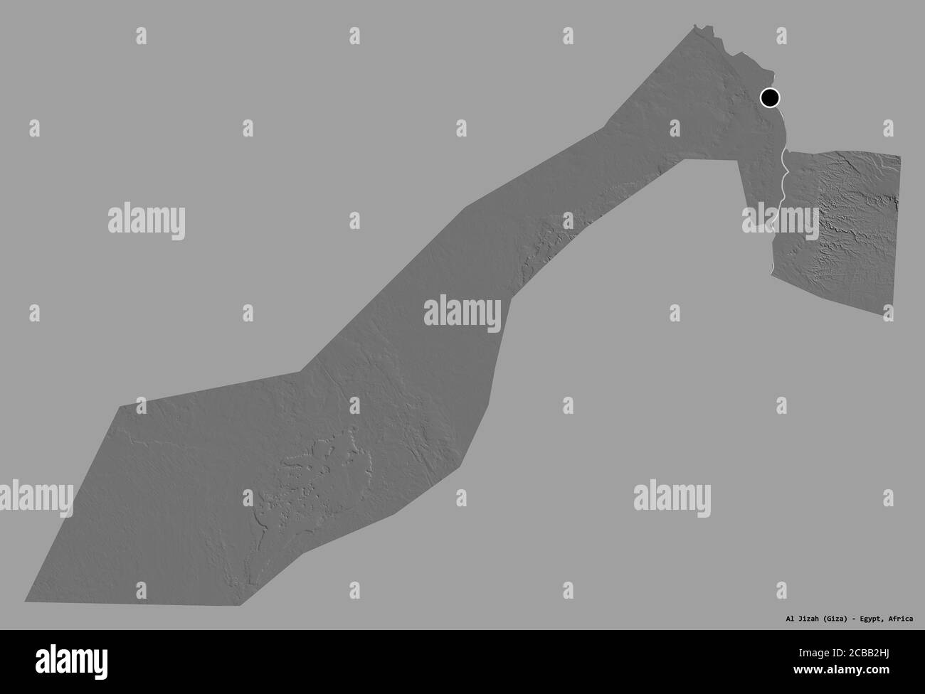 Form von Al Izah, Gouvernement von Ägypten, mit seiner Hauptstadt isoliert auf einem einfarbigen Hintergrund. Höhenkarte mit zwei Ebenen. 3D-Rendering Stockfoto