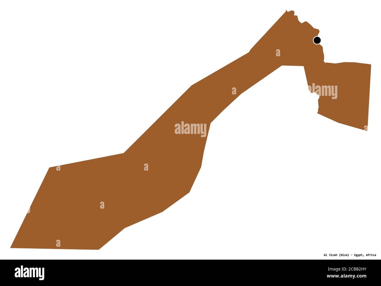 Form von Al Jizah, Gouvernement von Ägypten, mit seiner Hauptstadt isoliert auf weißem Hintergrund. Komposition von gemusterten Texturen. 3D-Rendering Stockfoto