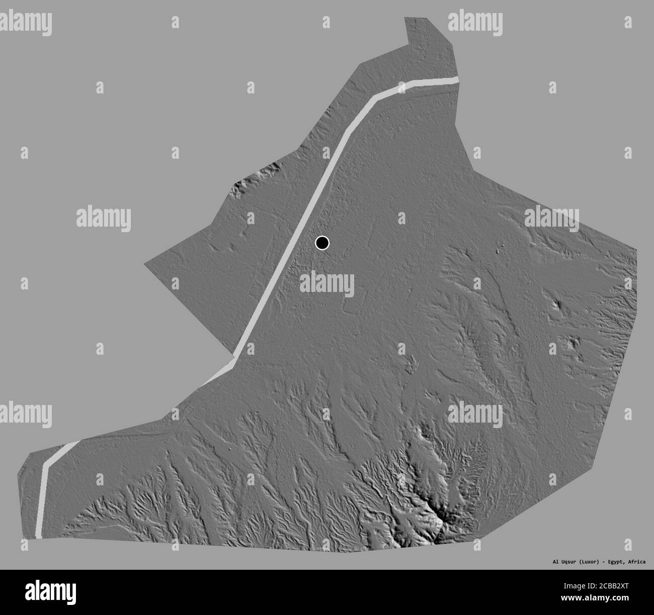 Form von Al Uqsur, Gouvernement von Ägypten, mit seiner Hauptstadt isoliert auf einem einfarbigen Hintergrund. Höhenkarte mit zwei Ebenen. 3D-Rendering Stockfoto