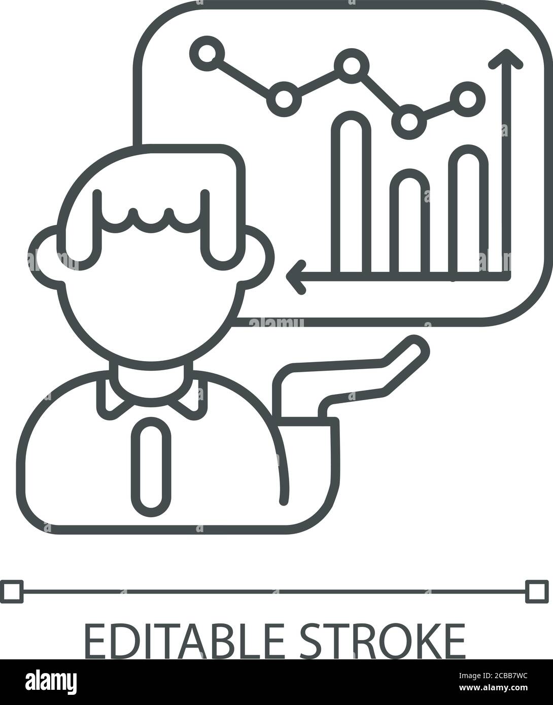 Lineares Symbol für Präsentationsfähigkeiten. Business Analytics, Finanzbericht, Projektentwicklung dünne Linie anpassbare Illustration. Kontursymbol. Vektor Stock Vektor