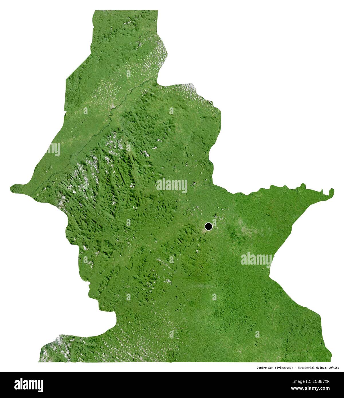 Form des Centro Sur, Provinz Äquatorialguinea, mit seiner Hauptstadt isoliert auf weißem Hintergrund. Satellitenbilder. 3D-Rendering Stockfoto
