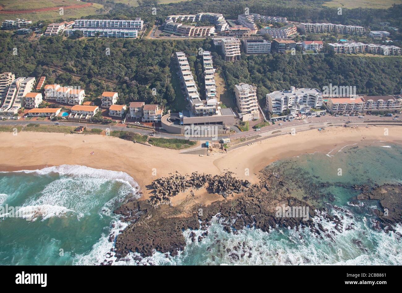 Durban, Kwa-Zulu Natal / Südafrika - 08/03/2020: Luftaufnahme von Umhloti Strand Stockfoto
