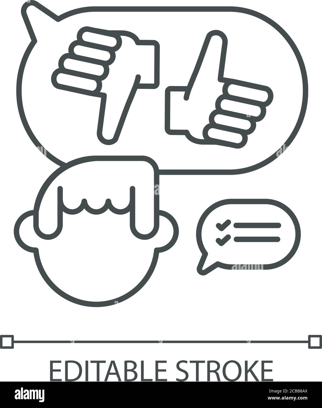 Lineares Symbol für die Entscheidungsfindung. Feedback, Qualitätsbewertung. Positive und negative Bewertung dünne Linie anpassbare Illustration. Kontursymbol. Vektor ist Stock Vektor