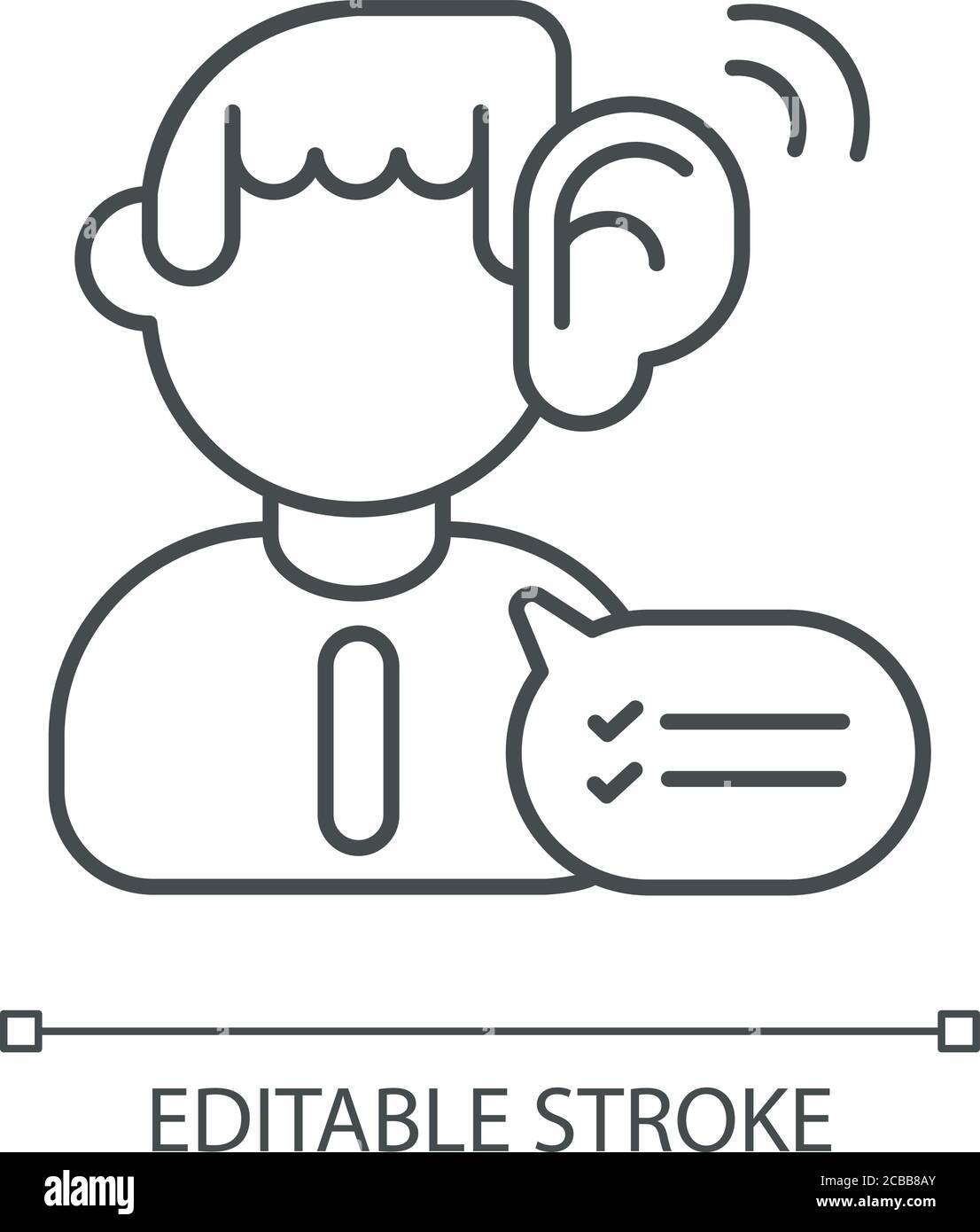 Lineares Symbol für Hörfähigkeiten. Kommunikationsfähigkeiten, Beratungsservice. Professionelle Fähigkeiten dünne Linie anpassbare Illustration. Kontursymbol. Stock Vektor