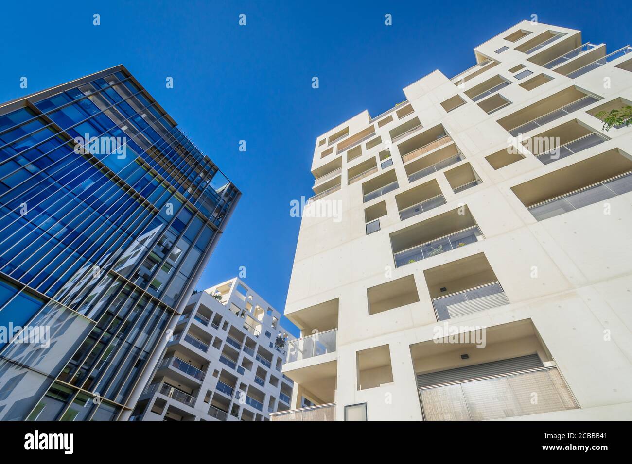 Moderne Architektur und Apartments auf der Ile de Nantes, Nantes, Loire-Atlantique, Frankreich. Stockfoto