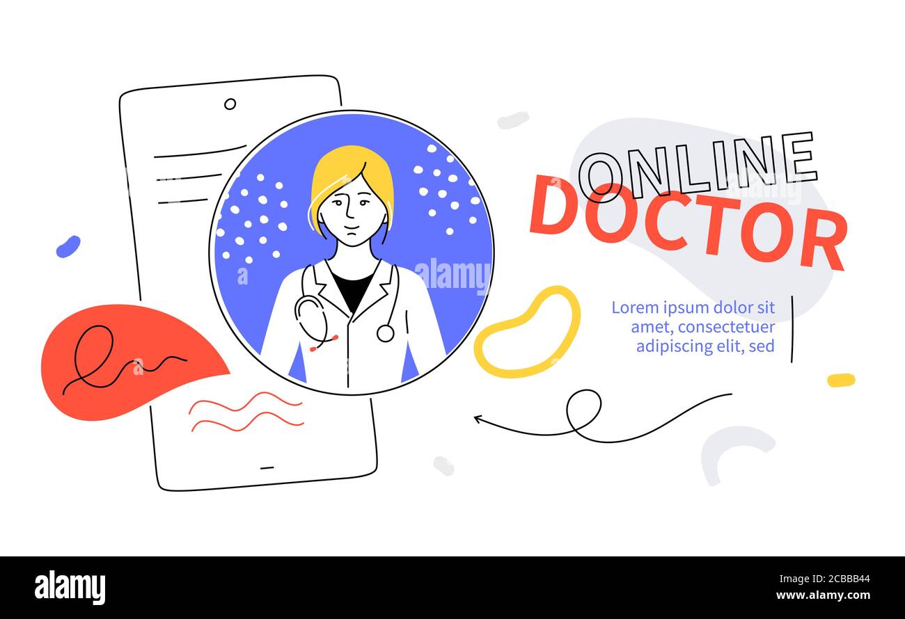 Online-Arzt - moderne bunte flache Design-Stil Web-Banner Stock Vektor