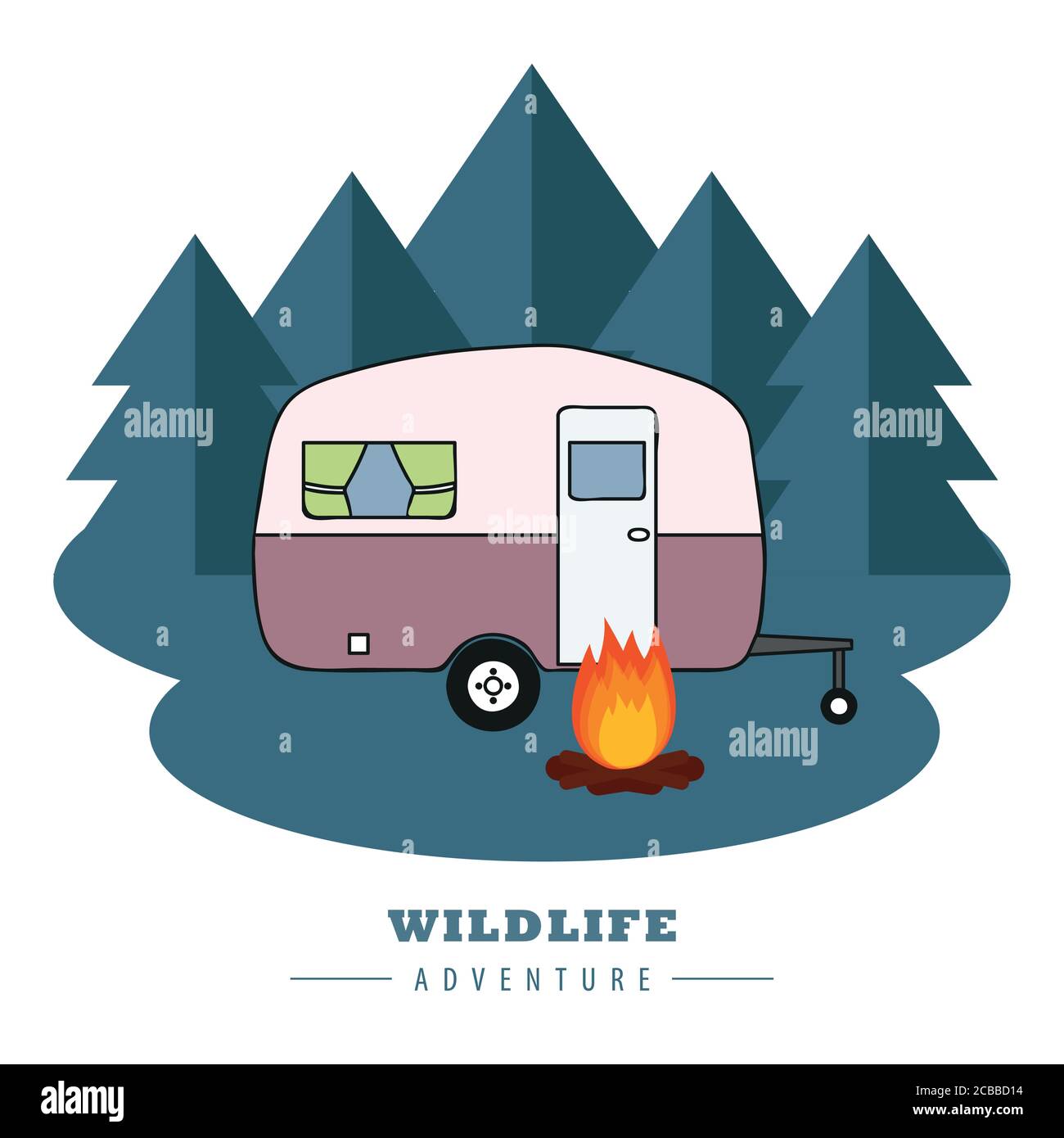 Camping Abenteuer Camper im Wald mit Lagerfeuer Vektor-Illustration EPS10 Stock Vektor