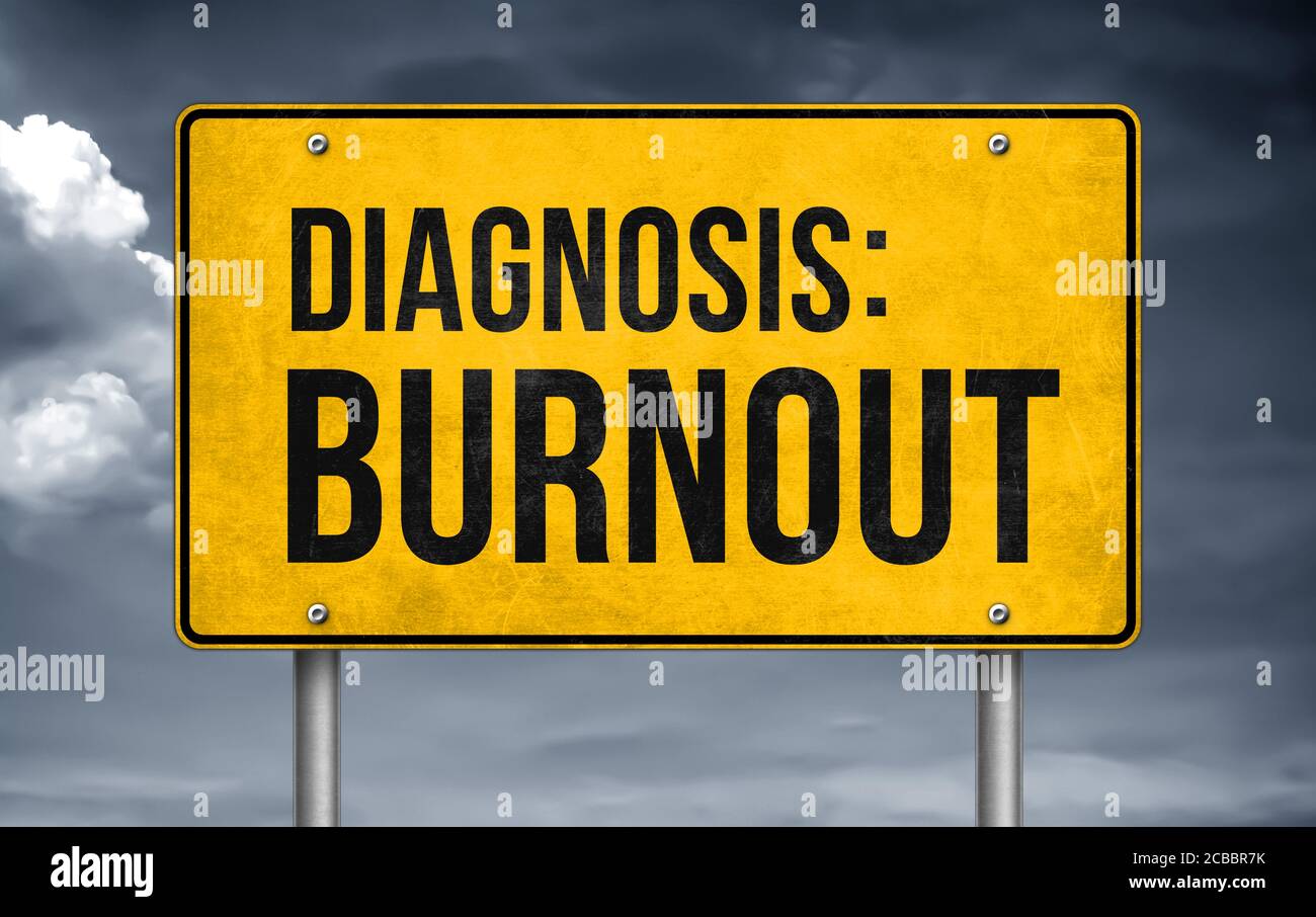 Diagnose Burnout - Road Sign Konzept Stockfoto