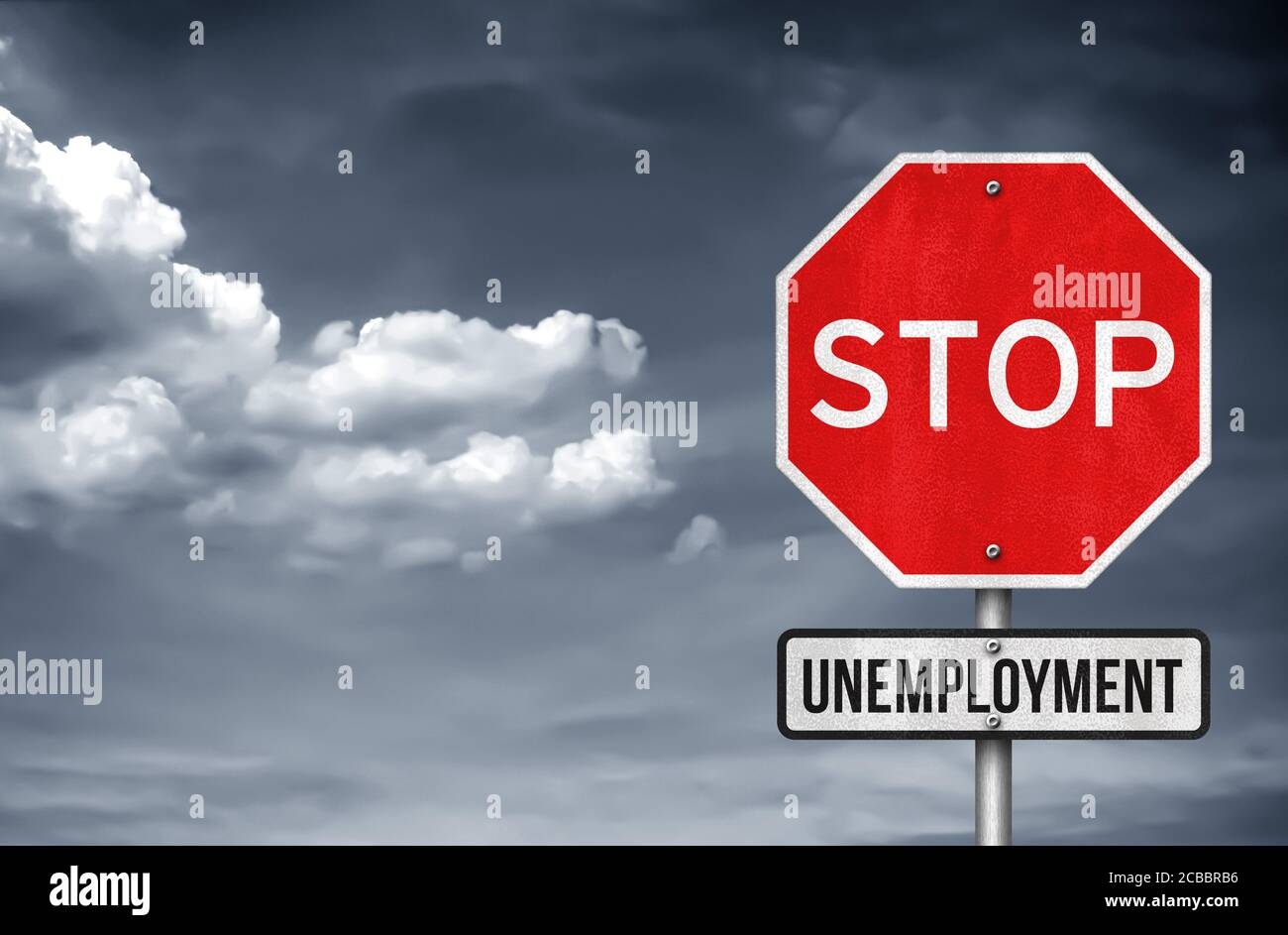 Arbeitslosigkeit verhindern - Verkehrszeichenkonzept Stockfoto