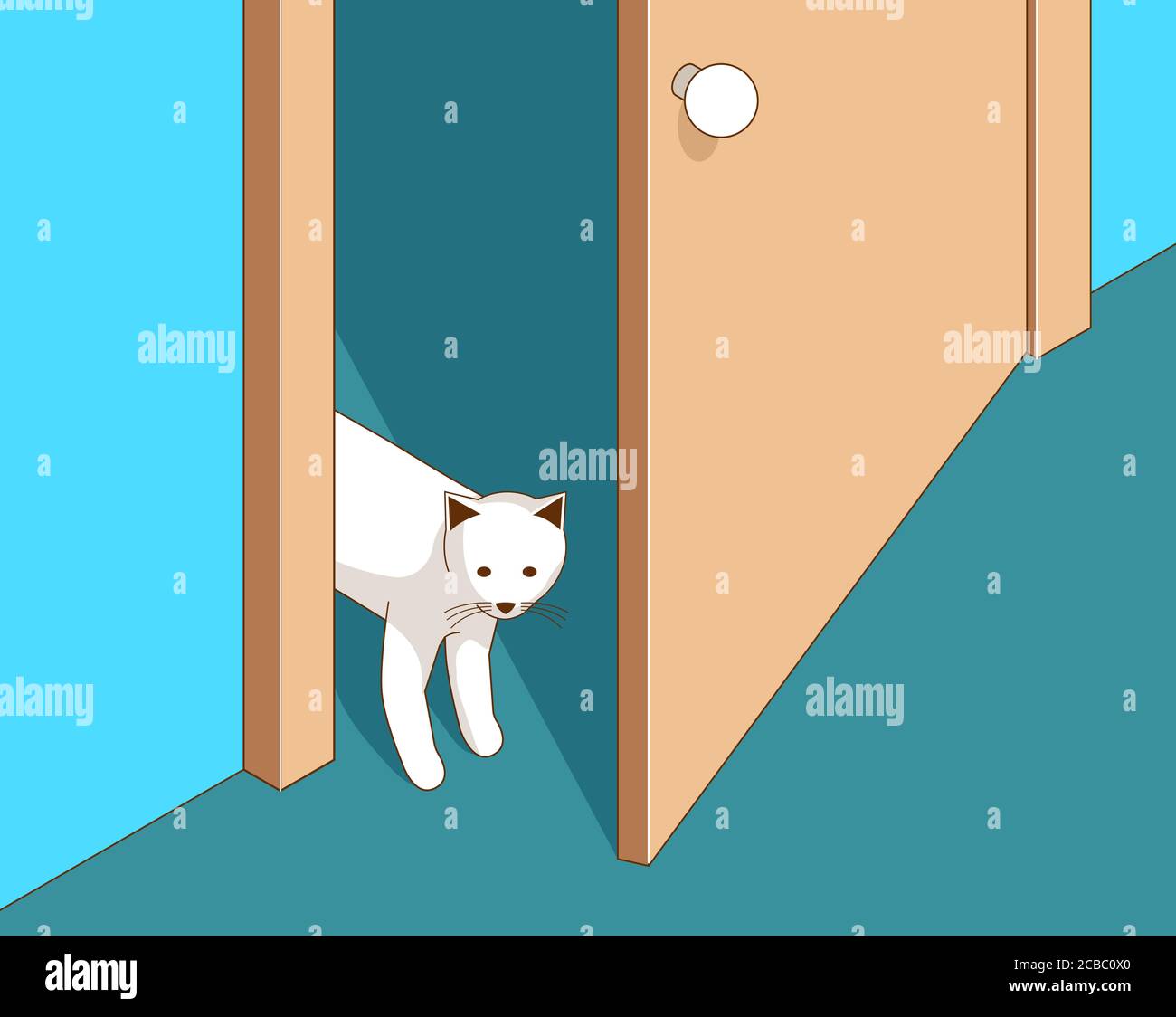 Neugierige Katze öffnet die Tür und schaut hinein Stock Vektor