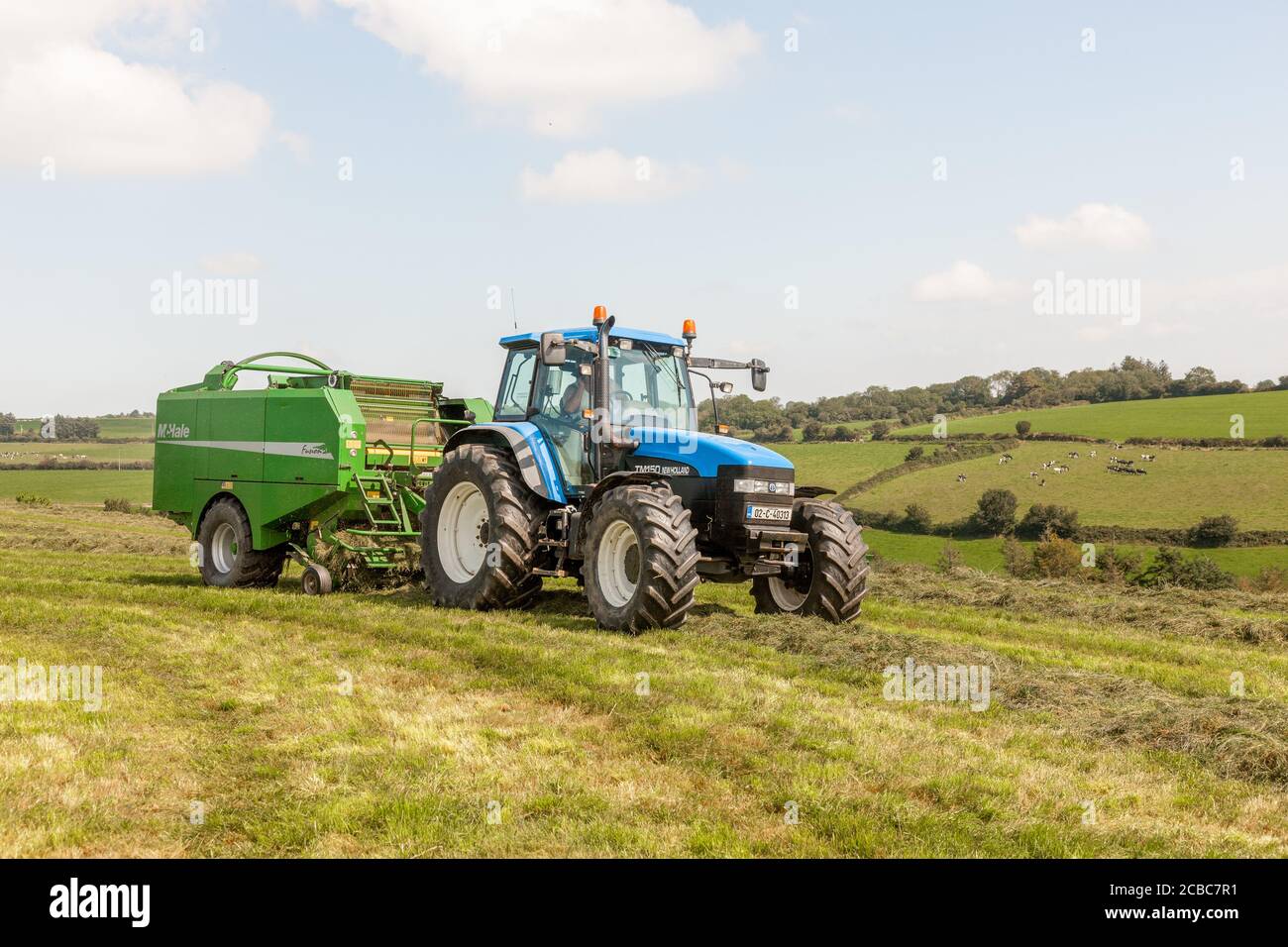 Ballygarvan, Cork, Irland. August 2020. Farming Contractor Brendan Marshall Balling and Wrapping Silage on the Farm of John Kingston, Ballygarvan, Co. Cork, Ireland.- Credit; David Creedon / Alamy Live News Stockfoto