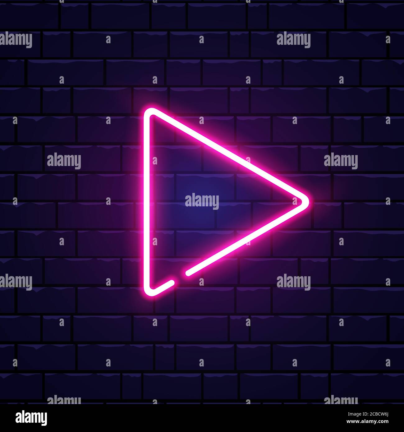 Pfeil rosa Neon auf Ziegelwand. Realistisch glänzendes Schild. Farbiges Neonbanner. Symbol für leuchtenden Pfeilzeiger. Nachts helle Werbung. Vektorgrafiken Stock Vektor
