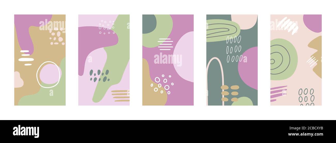 Social Media Vorlagen mit handgezeichneten organischen Formen in Pastellfarben. Minimales Design für Branding. Fließender, farbenfroher Hintergrund. Abstraktes Element Stock Vektor