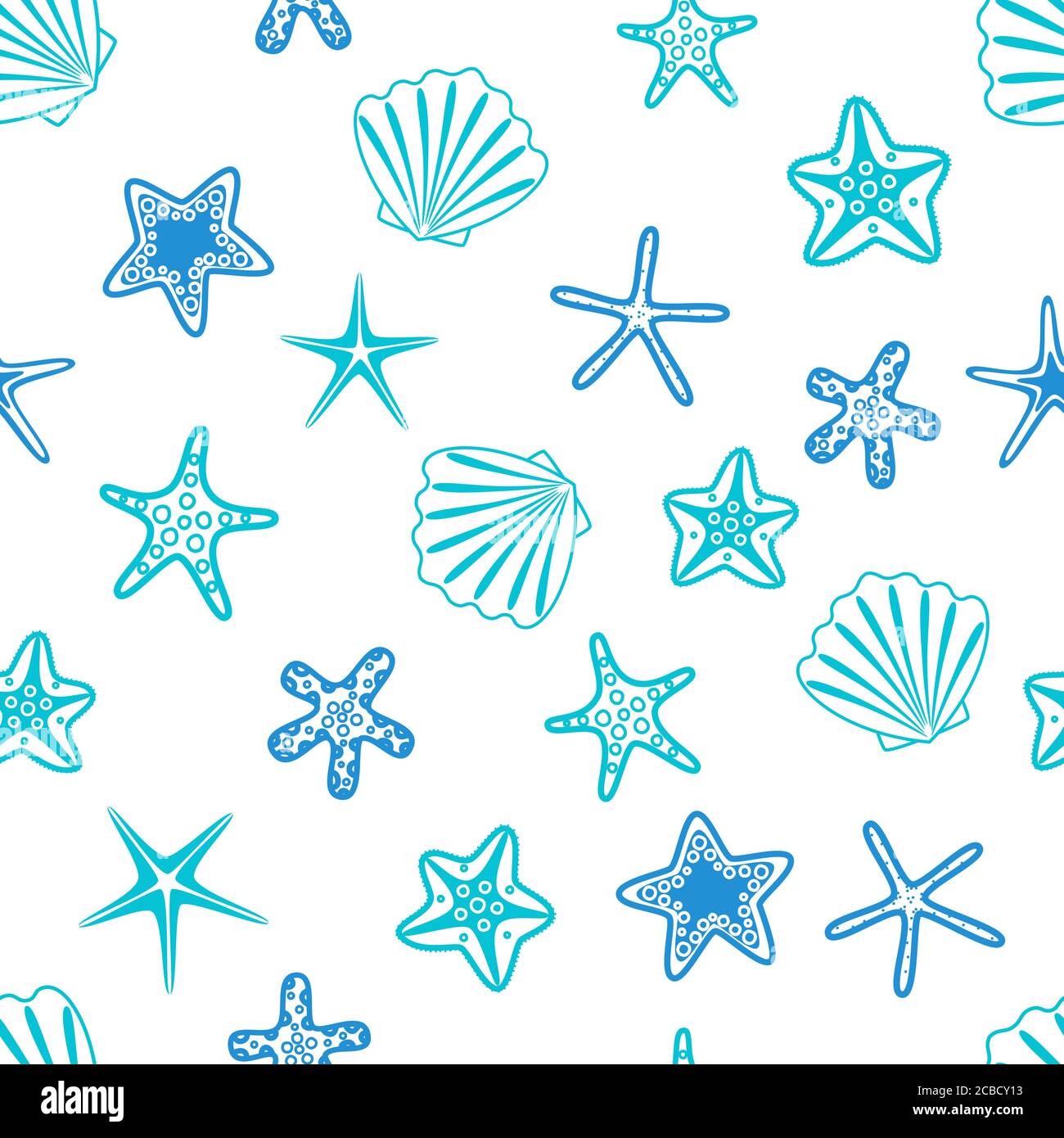 Seesterne und Muscheln nahtloses Muster. Meereshintergrund. Vektorgrafik. Stock Vektor