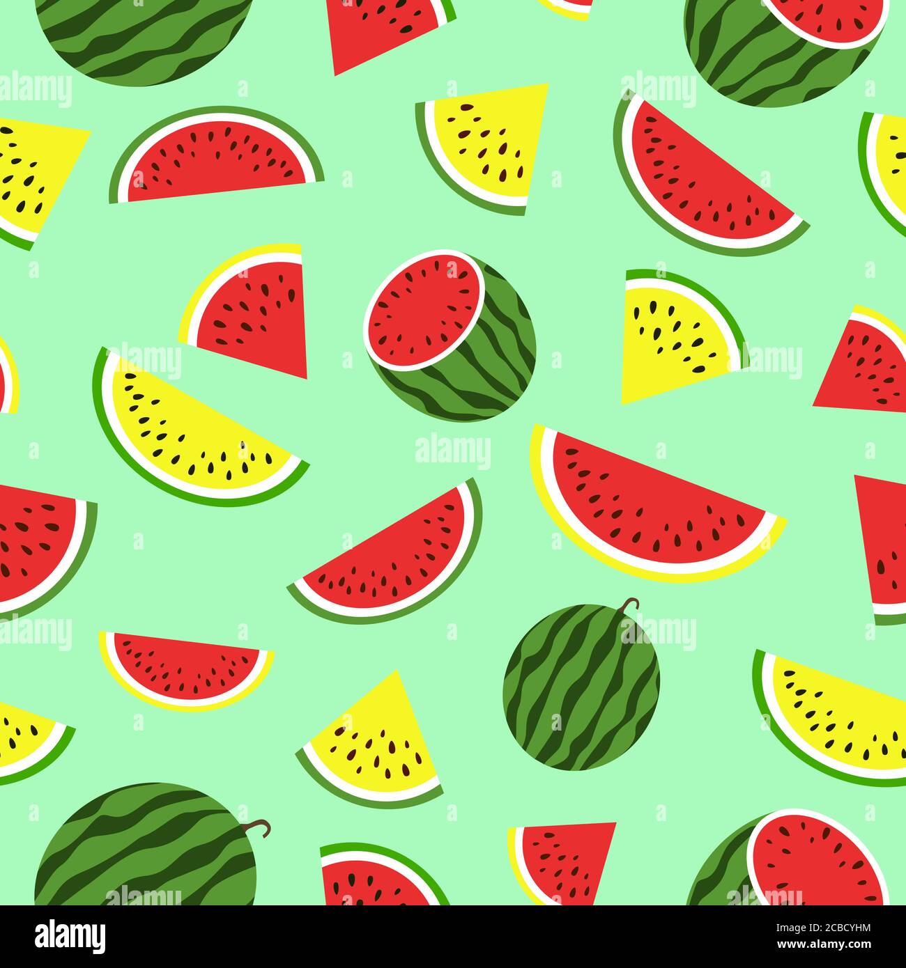 Nahtloses Muster mit roter und gelber Wassermelone. Sommerhintergrund. Vektor Stock Vektor