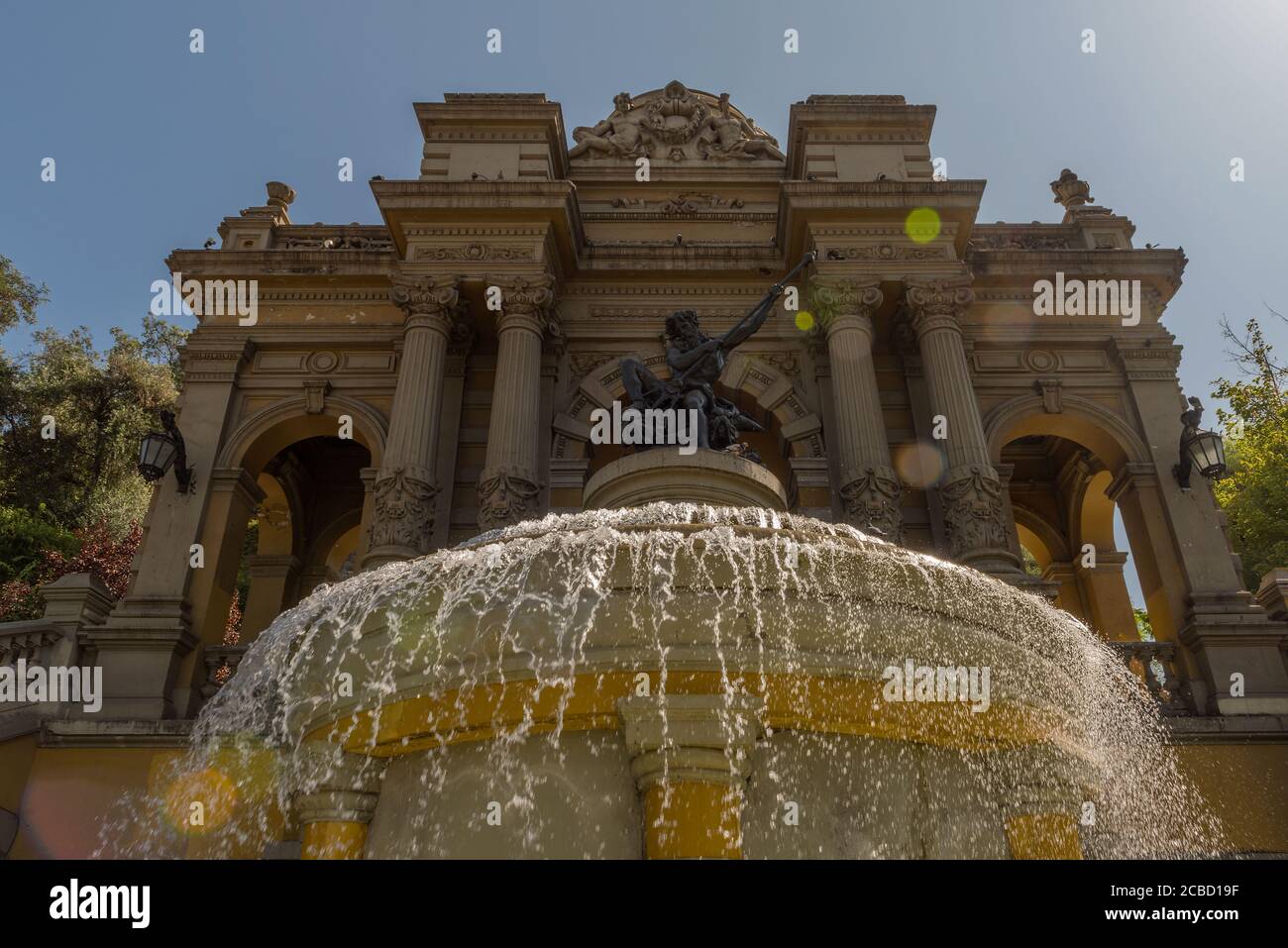 Neptun-Brunnen auf der Terrasse des Santa Lucia-Hügels in Santiago, Chile Stockfoto