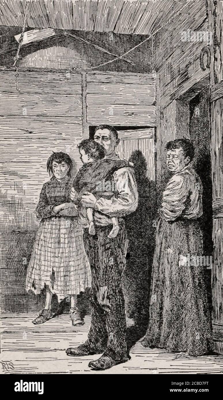 Außer Arbeit - FAMILIE EINES Hafenmannes zu Hause, New York City, um 1892 Stockfoto