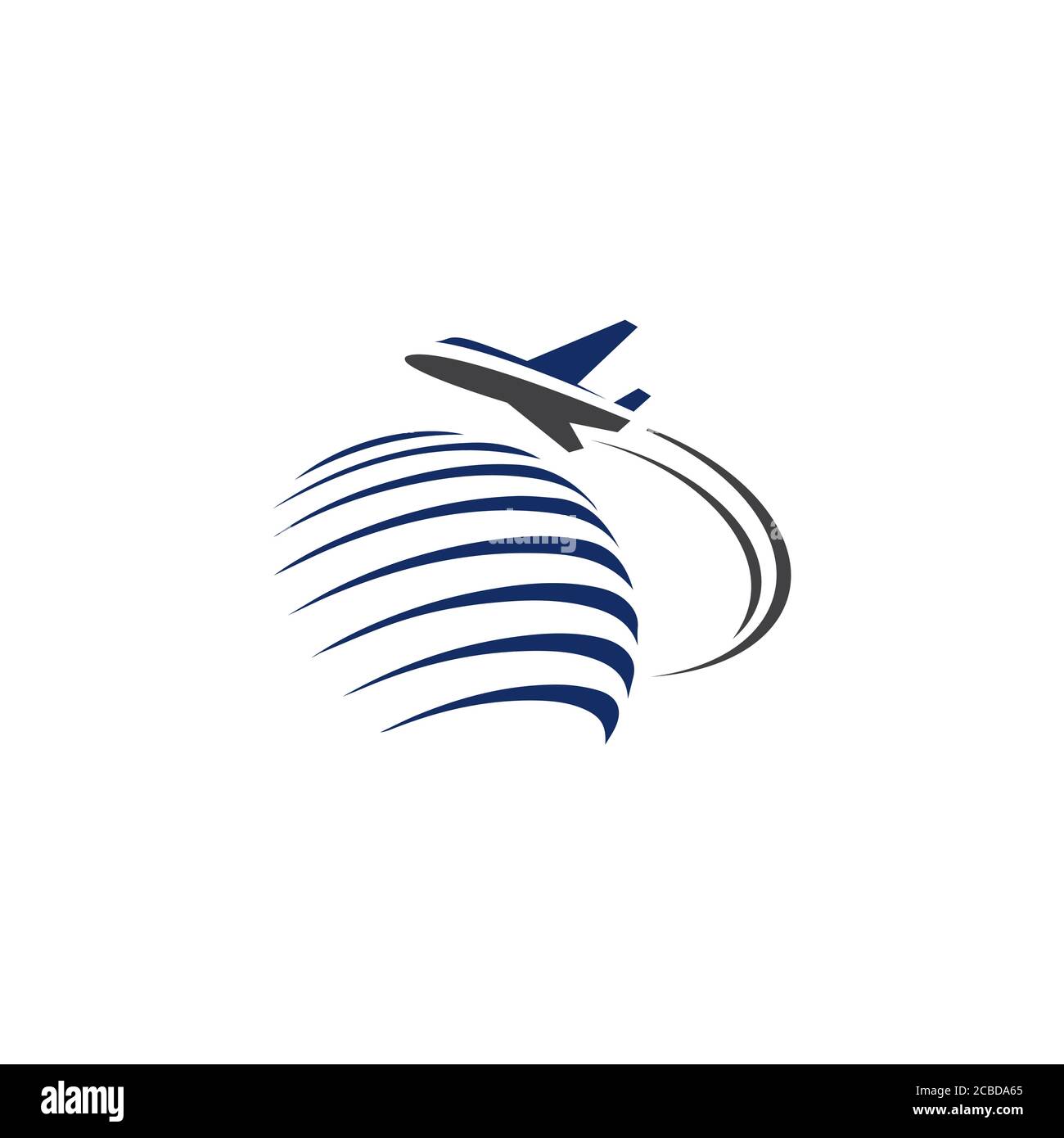 Fliegende Flugzeug über die Welt Symbol Konzept. Reise Logo Design Vektor Illustration Stock Vektor