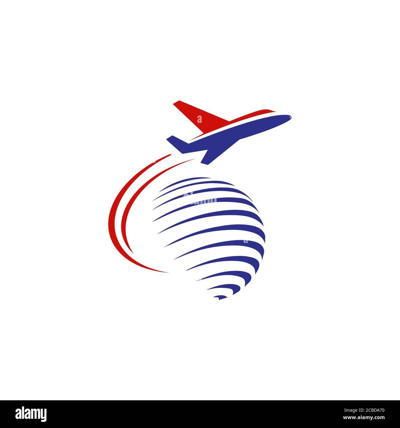 Fliegende Flugzeug über die Welt Symbol Konzept. Reise Logo Design Vektor Illustration Stock Vektor
