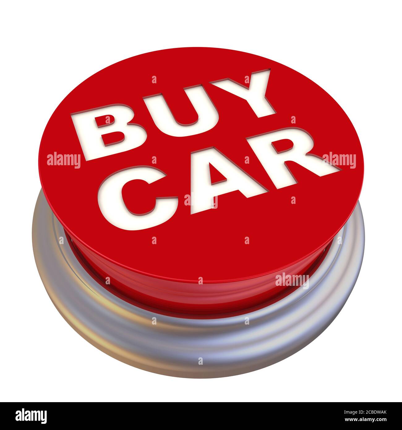 Auto kaufen. Eine rote Taste mit weißem Text - KAUFEN AUTO isoliert auf weißem Hintergrund. 3D-Illustration Stockfoto