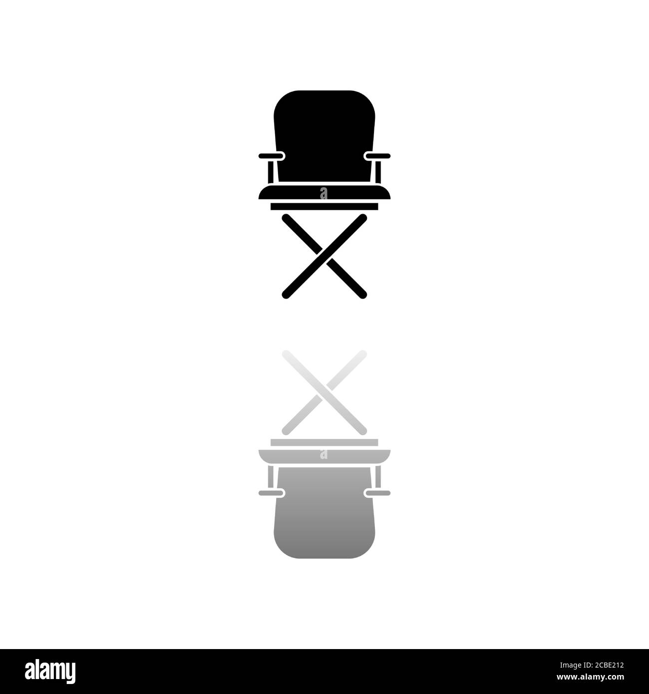 Director Chair. Schwarzes Symbol auf weißem Hintergrund. Einfache Illustration. Symbol Für Flachen Vektor. Spiegelungsschatten. Kann in Logo, Web, Mobile und verwendet werden Stock Vektor