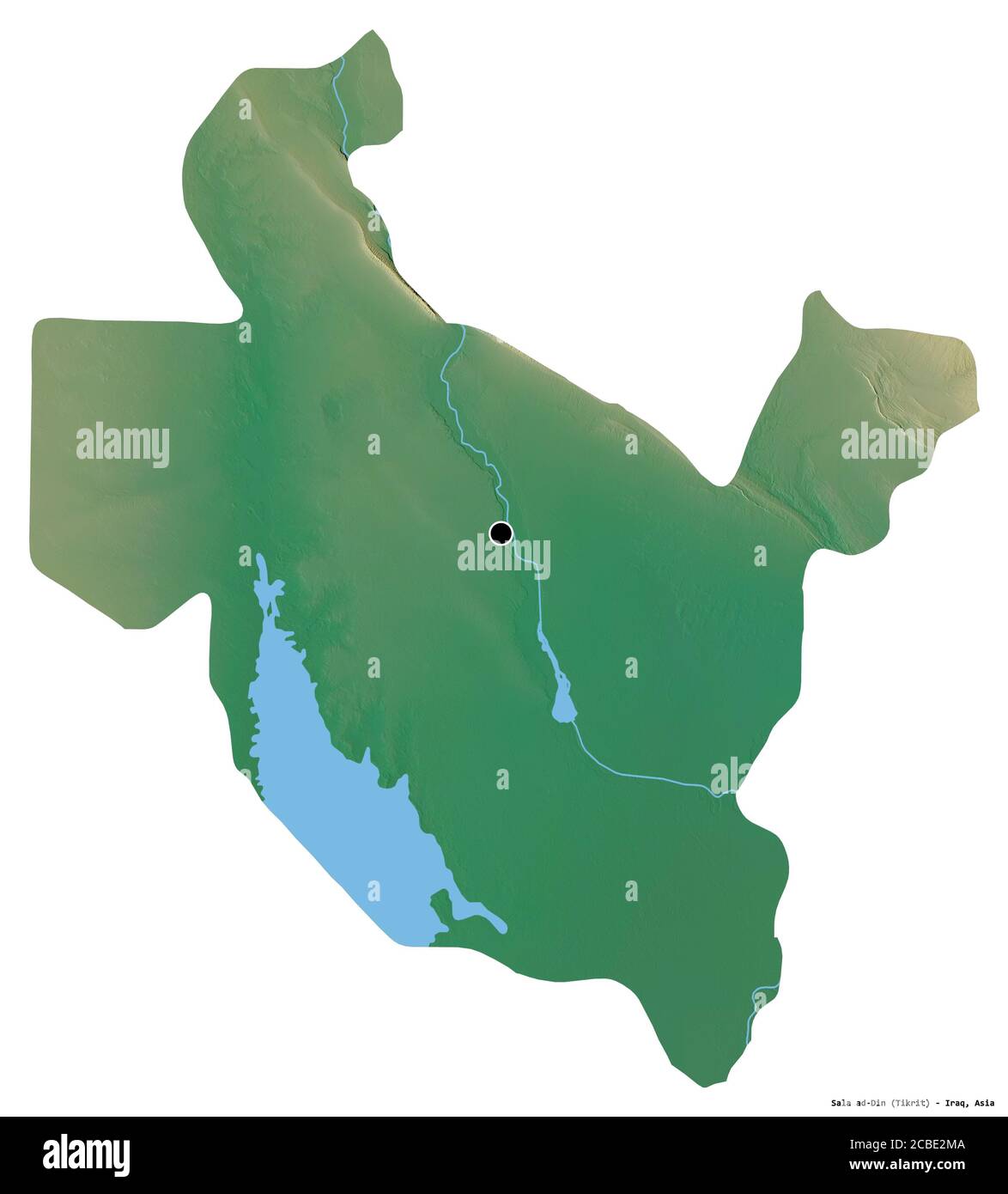 Form von Sala ad-DIN, Provinz Irak, mit seiner Hauptstadt isoliert auf weißem Hintergrund. Topografische Reliefkarte. 3D-Rendering Stockfoto