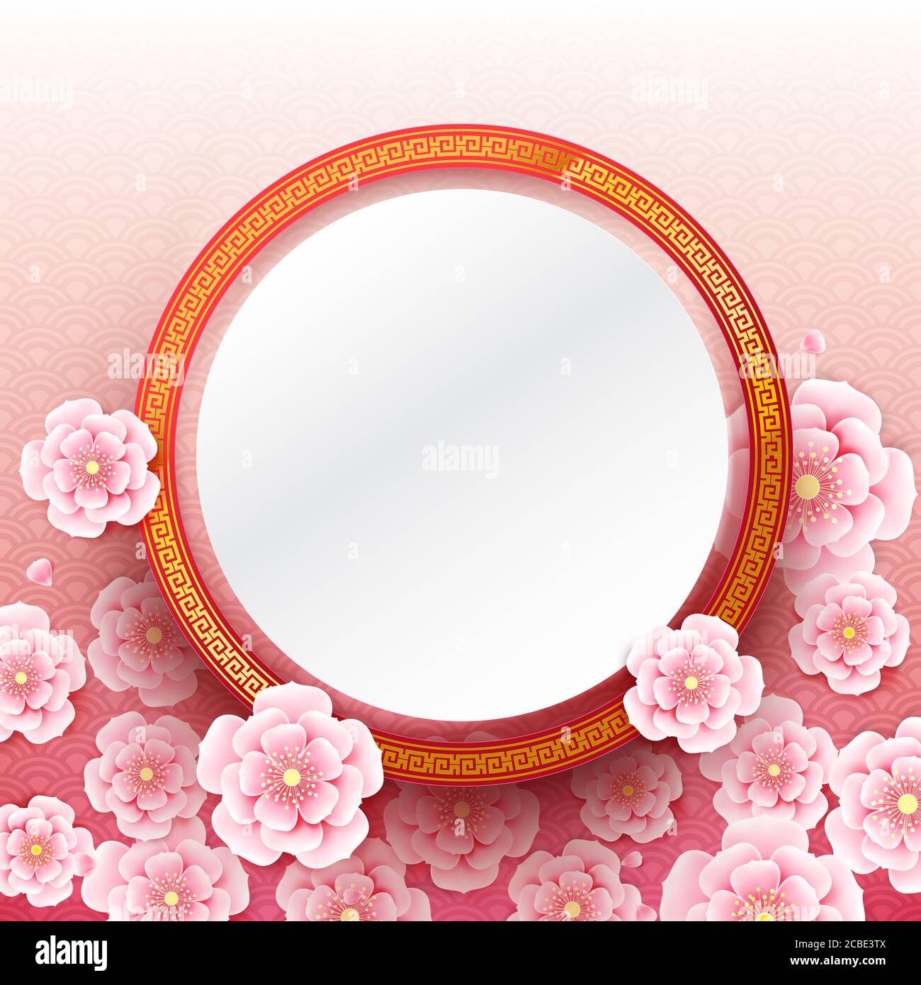 Chinesische Gegenwartskunst Pflaume Blüte Blume mit leerem Papier Rahmen und kopieren Raum abstrakt hintergrund Vector Illustration Stockfoto