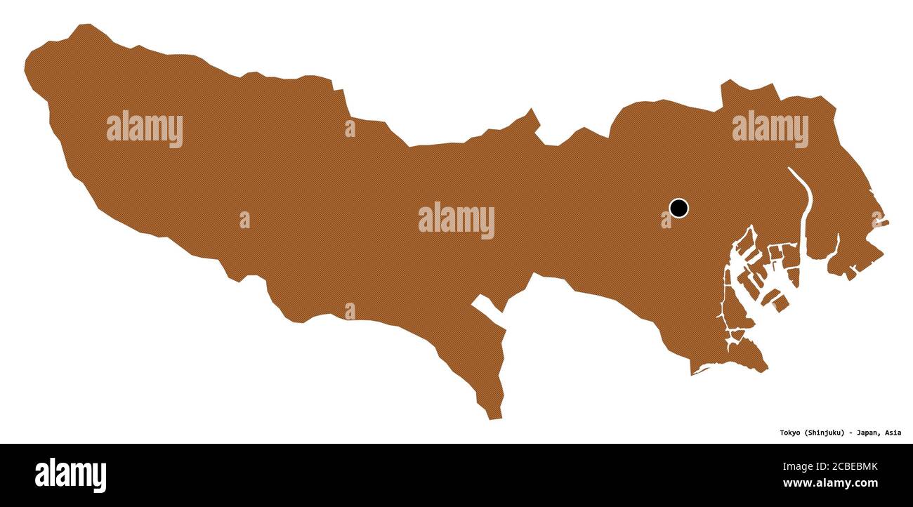 Form von Tokio, Metropole von Japan, mit seiner Hauptstadt isoliert auf weißem Hintergrund. Komposition von gemusterten Texturen. 3D-Rendering Stockfoto