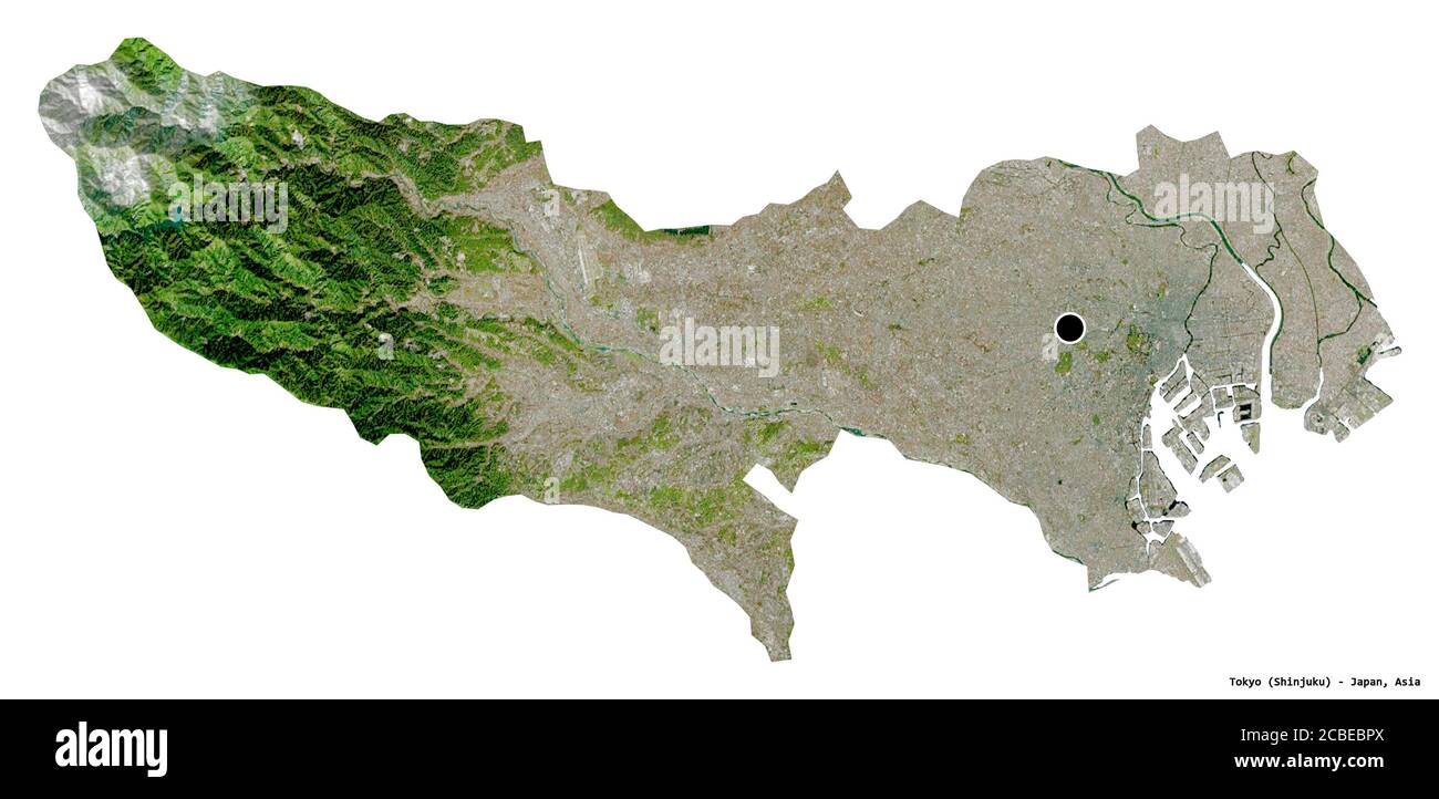 Form von Tokio, Metropole von Japan, mit seiner Hauptstadt isoliert auf weißem Hintergrund. Satellitenbilder. 3D-Rendering Stockfoto