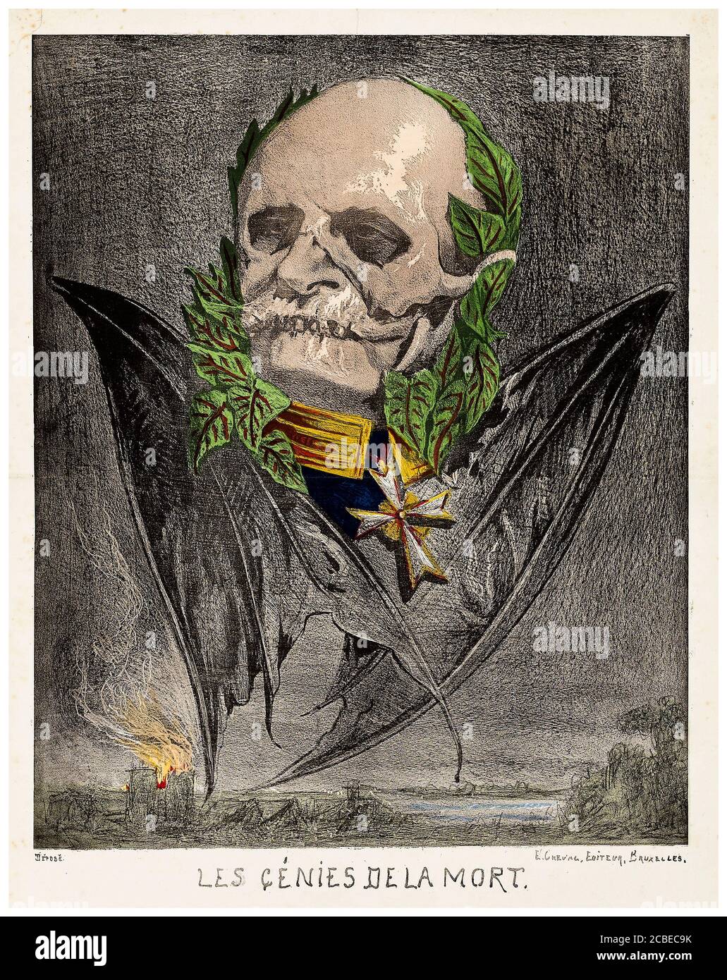 Wilhelm I. (1797-1888), König von Preußen, Deutscher Kaiser, aus Les Génies de la Mort, Karikatur, Lithografie von Edmond Guilliaume, 1870 Stockfoto