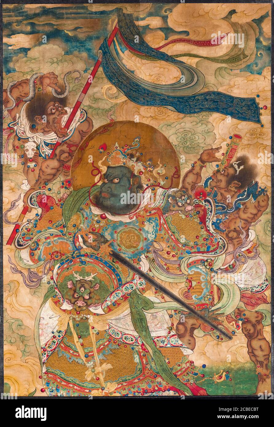 Himmlischer König Virudhaka, Hüter des Südens, Ming-Dynastie Chinesische hängende Schriftrolle 1368-1644 Stockfoto