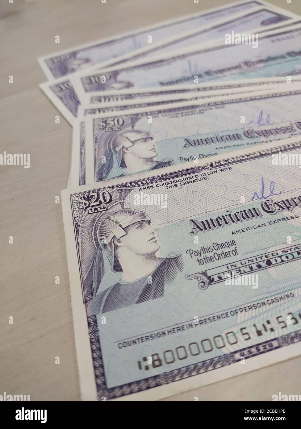 A Stack America Express Traveler's Check Stockfoto