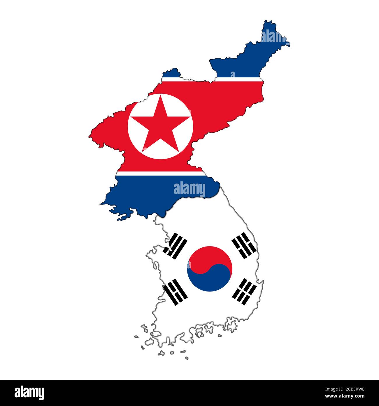 Nordkoreanische und südkoreanische Flagge Stockfoto