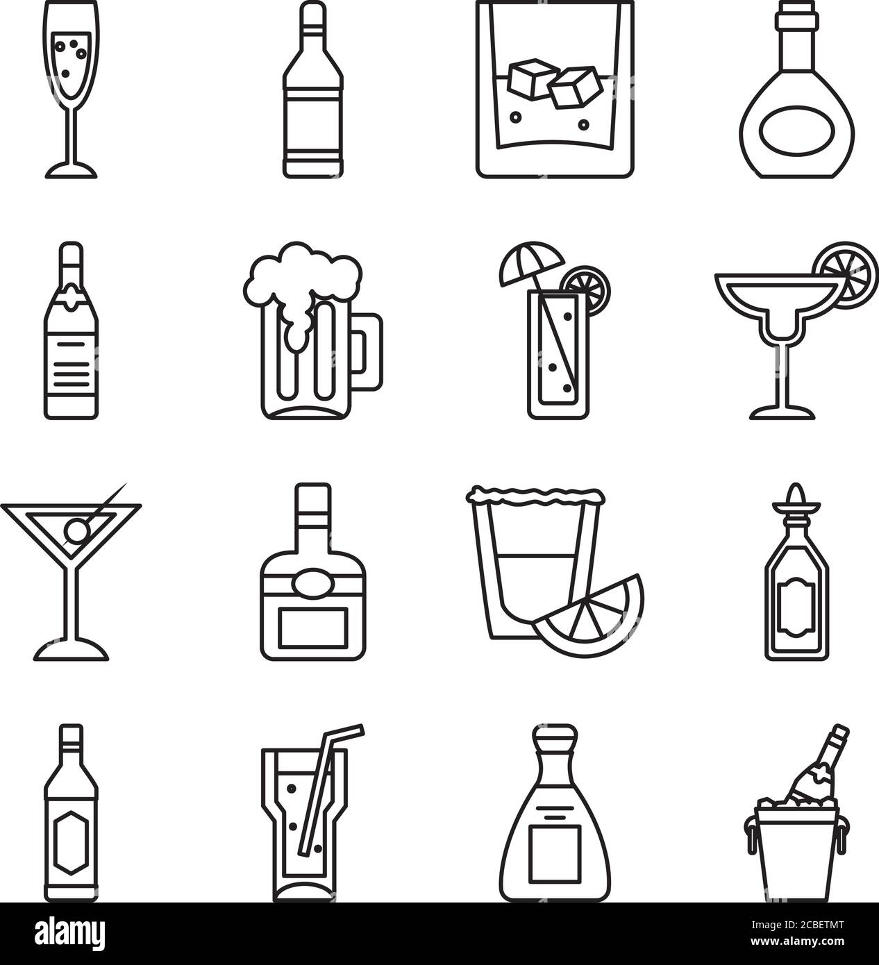 Symbol für Cocktails und Spirituosen auf weißem Hintergrund, Linienstil, Vektorgrafik Stock Vektor