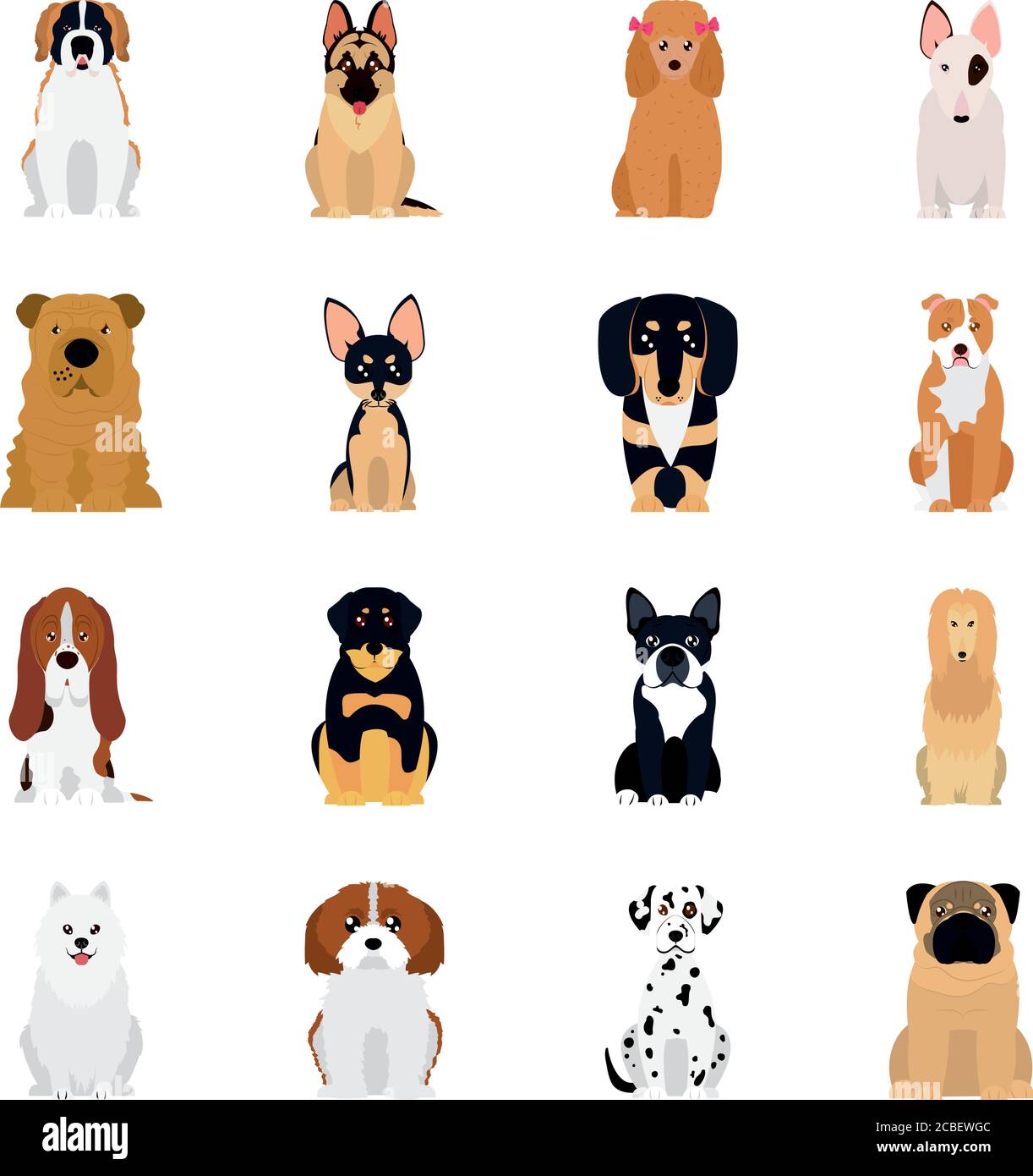 Cartoon Mops und Hunde-Symbol auf weißem Hintergrund gesetzt, flachen Stil, Vektor-Illustration Stock Vektor