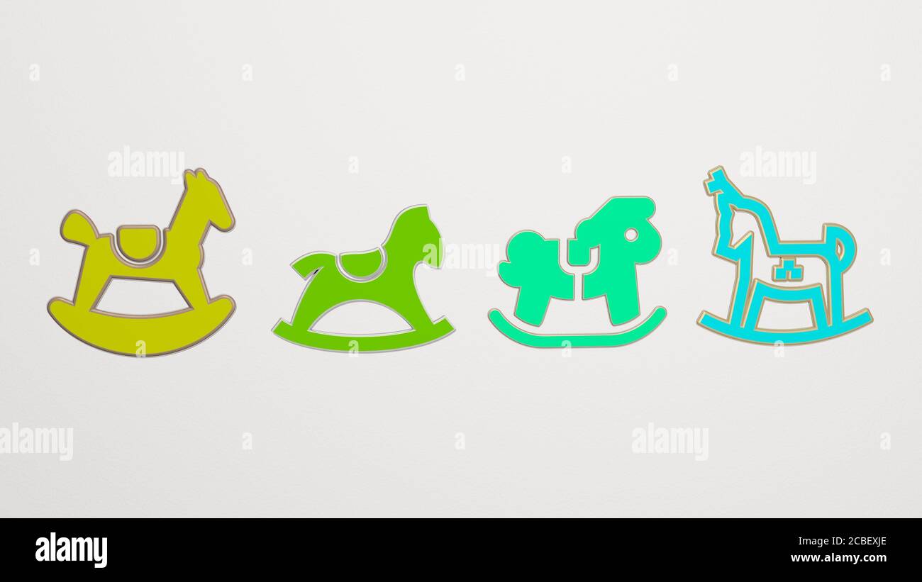Schaukelpferd 4 Icons Set - 3D-Illustration Stockfoto