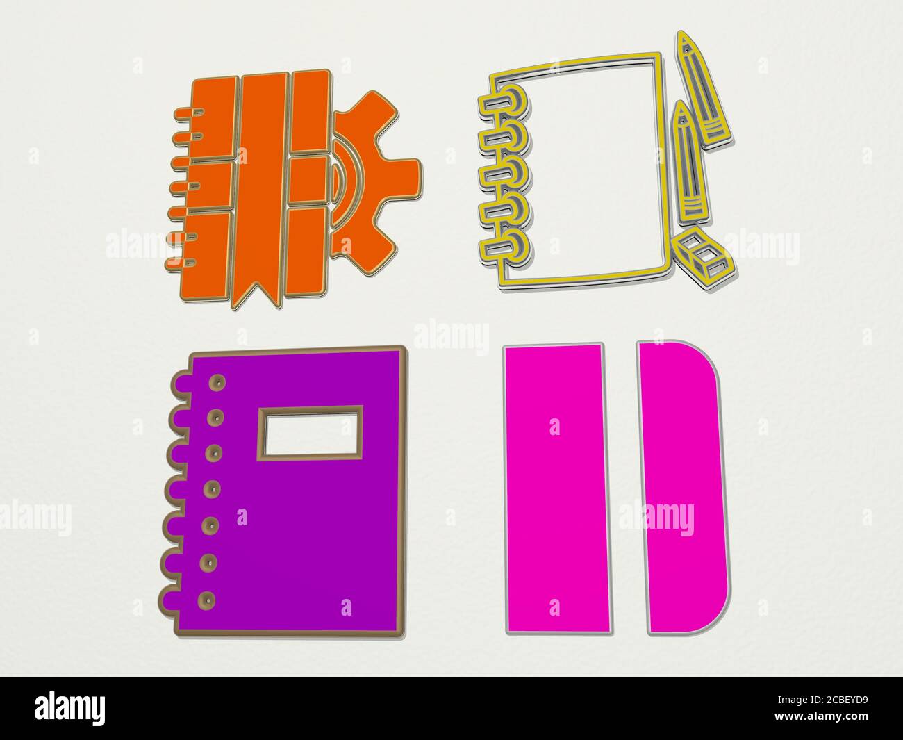 NOTEBOOK 4 Symbole Set - 3D-Illustration für Hintergrund und Unternehmen Stockfoto