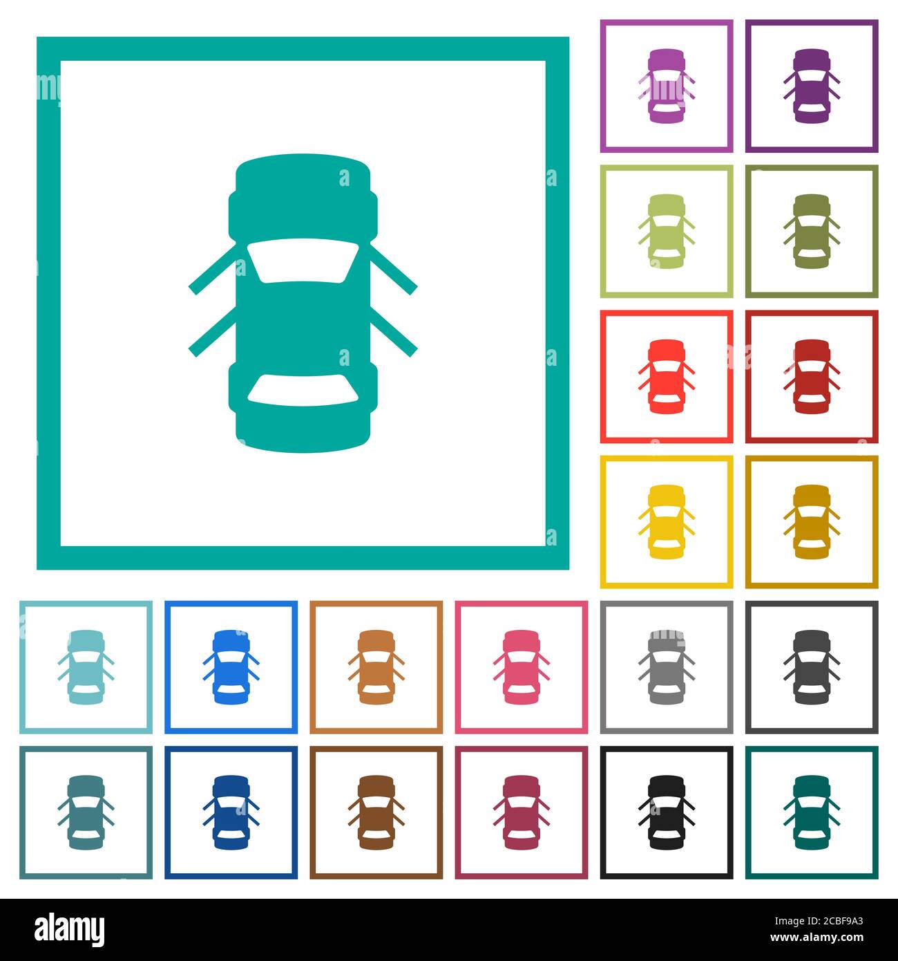 Auto Türen öffnen Armaturenbrett Anzeige flache Farbe Symbole mit Quadrant Rahmen auf weißem Hintergrund Stock Vektor Auto Türen öffnen Armaturenbrett Anzeige flache Farbe Symbole mit Quadrant Rahmen auf weißem Hintergrund Stock Vektor